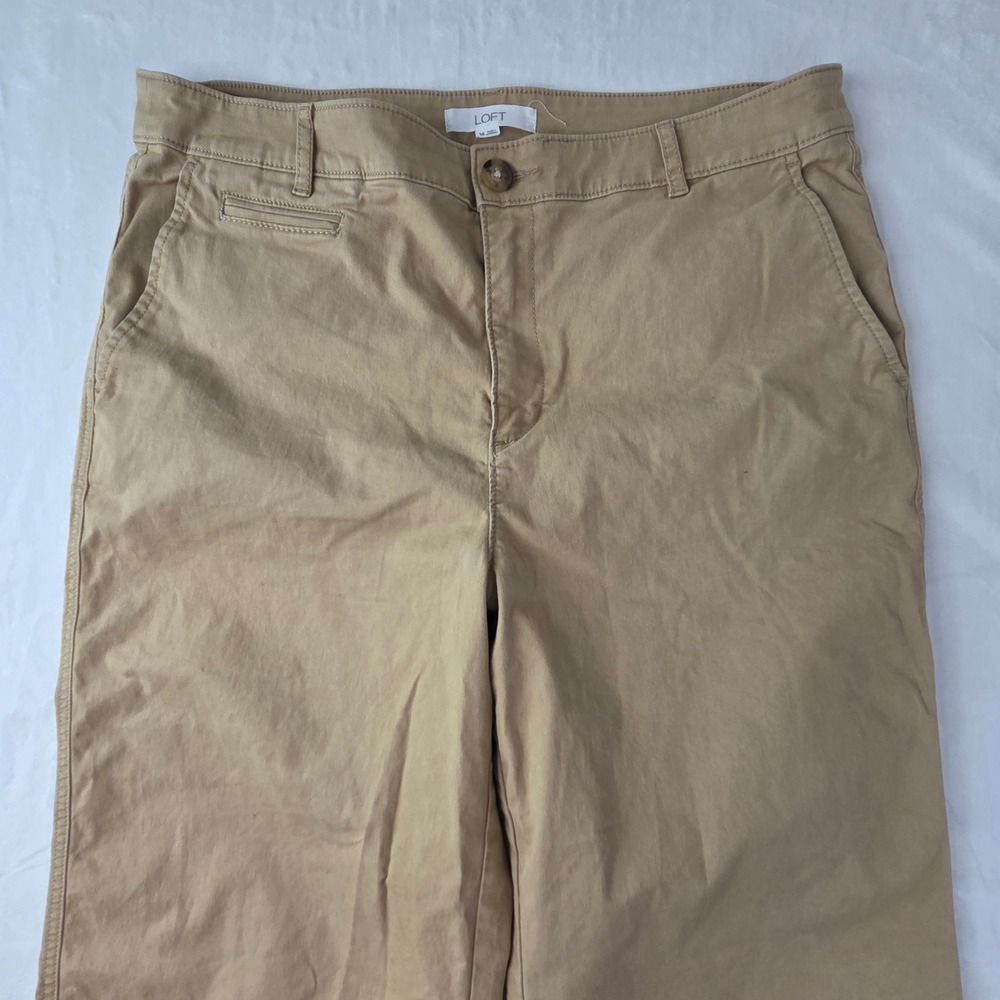 Loft Pants Women 14 Tan Wide Leg Chino Trousers Excellent - Picture 4 of 11